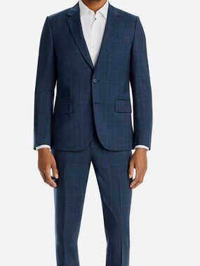 Paul Smith Men's Blue Wool Windowpane Modern Two Button Suit Jacket Size 44R